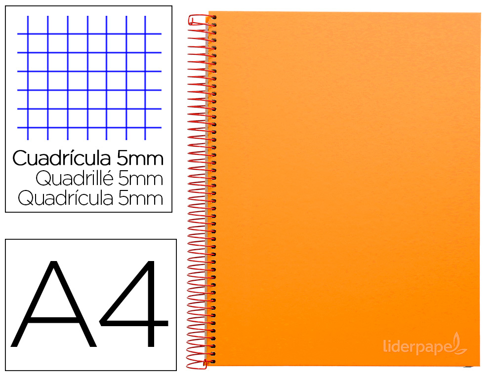 LIDERPAPEL - CUADERNO ESPIRAL A4 MICRO CLASSIC TAPA FORRADA 160H 60 GR CUADRO 5MM 5 BANDAS 4 TALADROS NARANJA (Ref.BA29)