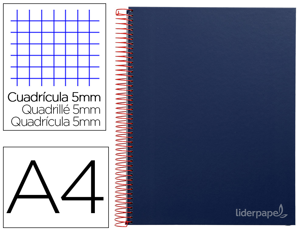 LIDERPAPEL - CUADERNO ESPIRAL A4 MICRO CLASSIC TAPA FORRADA 160H 60 GR CUADRO 5MM 5 BANDAS 4 TALADROS NEGRO (Ref.BA28)