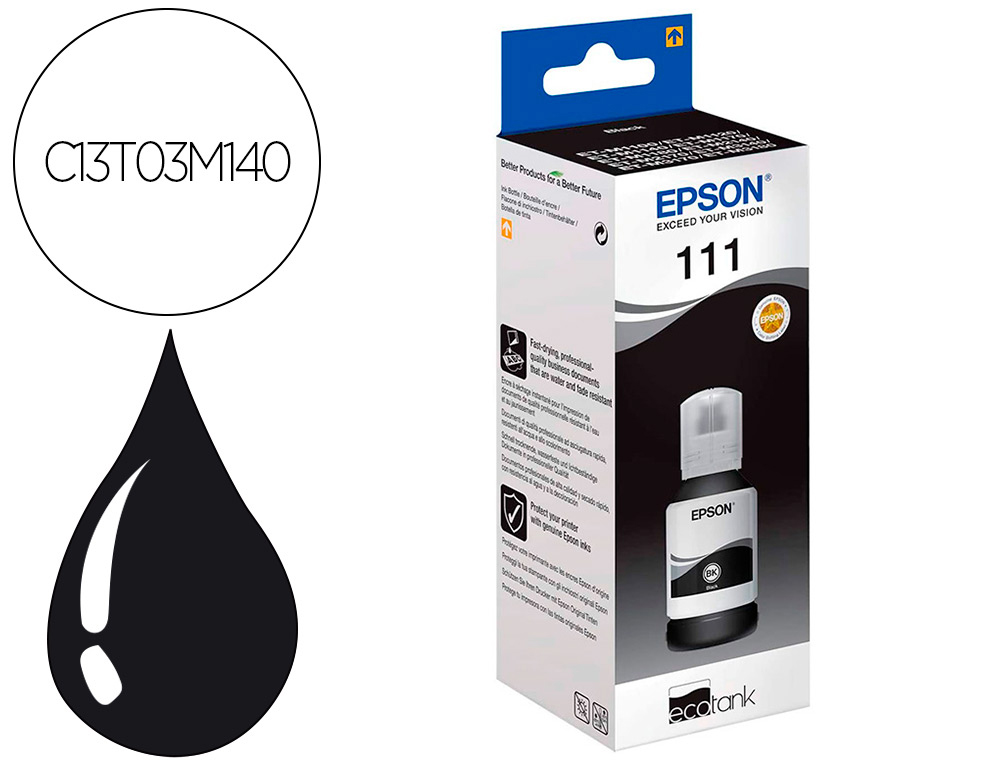 EPSON - Ink-jet ecotank c13t03m140 bk 5k 12 0ml et-m1100 / m1140 / m1170 / m1180 / m2120m negro 6000 (Ref. C13T03M140)