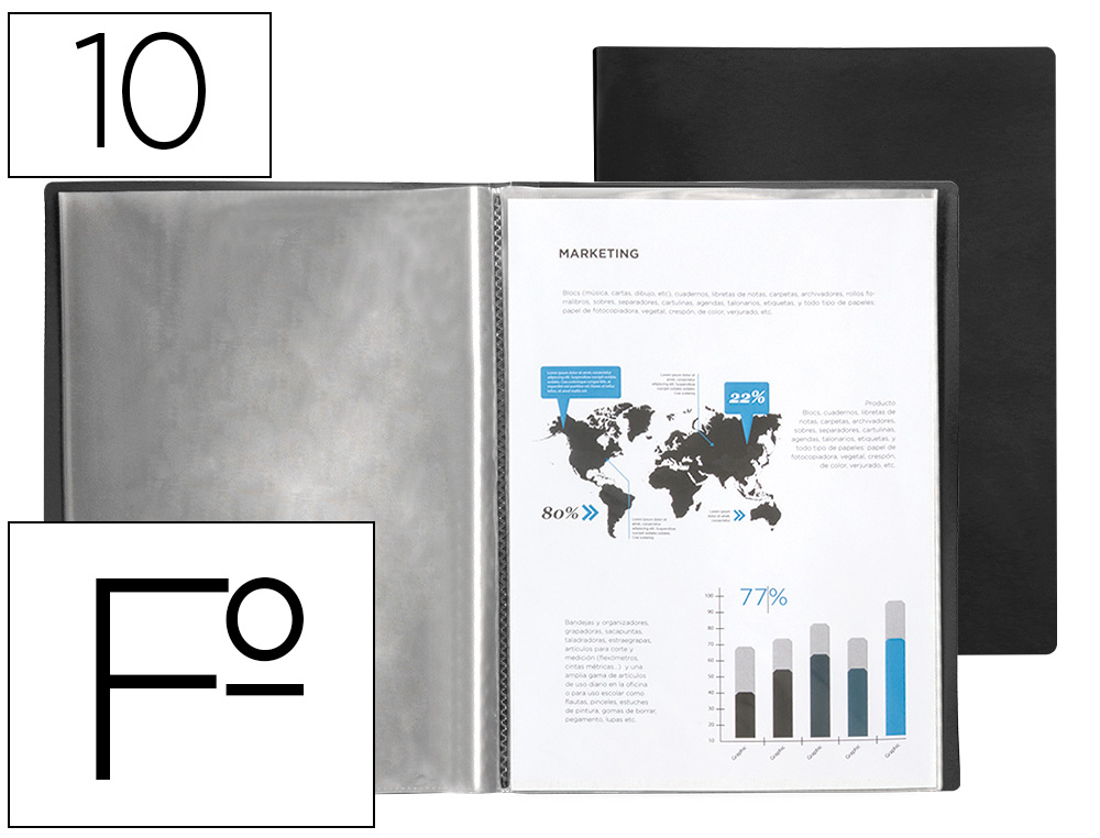 LIDERPAPEL - CARPETA ESCAPARATE 10 FUNDAS PVC FOLIO NEGRO (Ref.EC41)