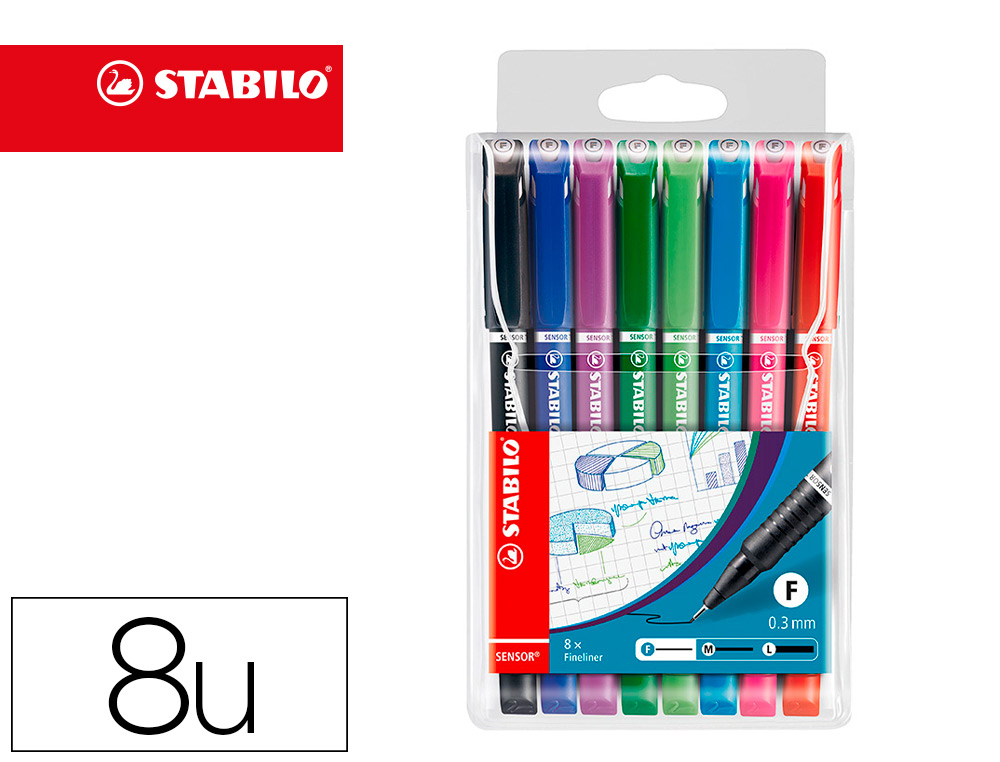 STABILO - Estuche 8 Rotuladores Sensor punta fina (Ref.189/8)