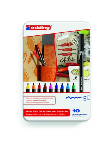 EDDING - Rotulador Punta de Fibra Mod. 1300 Colores surtidos Trazo 3 mm Estuche 10 ud 1300-10S (Ref.1300-10-S)