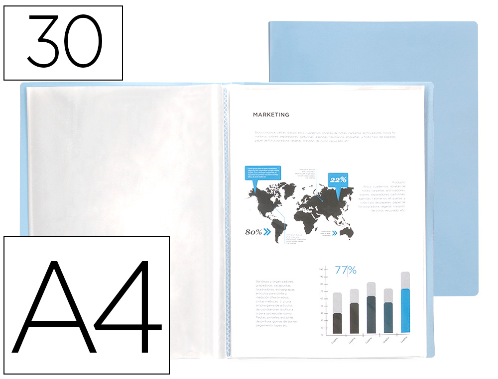 LIDERPAPEL - Carpeta escaparate 30 fundas polipropileno din A4 celeste opaco (Ref. EC76)
