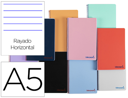 LIDERPAPEL - CUADERNO ESPIRAL CUARTO THINK TAPA PLASTICO 80H 80 GR HORIZONTAL CON MARGEN 6 COLORES SURTIDOS (Ref.TH37)