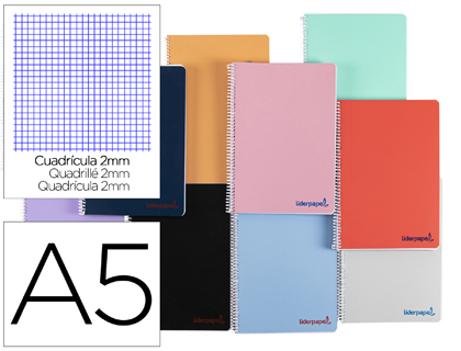 LIDERPAPEL - CUADERNO ESPIRAL CUARTO THINK TAPA PLASTICO 80H 80 GR MILIMETRADO 6 COLORES SURTIDOS (Ref.TH49)