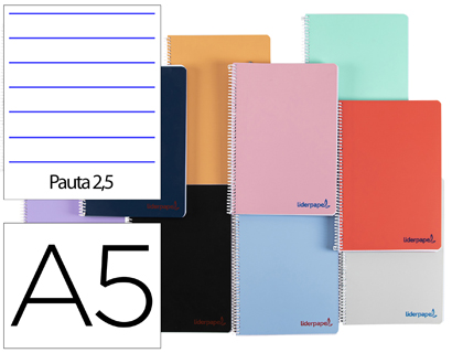 LIDERPAPEL - CUADERNO ESPIRAL CUARTO THINK TAPA PLASTICO 80H 80 GR PAUTA ESTRECHA 2,5MM CON MARGEN COLORES SURTI (Ref.TH43)