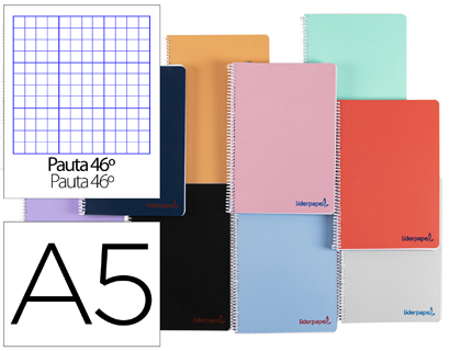 LIDERPAPEL - CUADERNO ESPIRAL CUARTO THINK TAPA PLASTICO 80H 80 GR PAUTA RAYADONº 46 COLORES SURTIDOS (Ref.TH55)