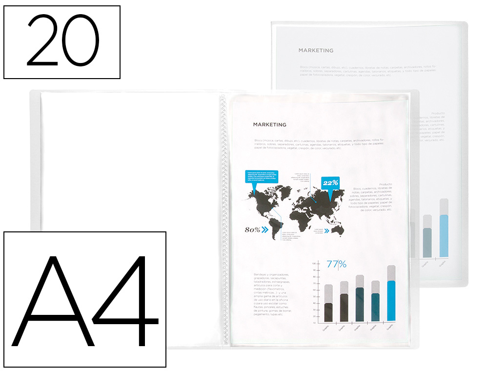 LIDERPAPEL - CARPETA ESCAPARATE 47044 20 FUNDAS POLIPROPILENO FROSTY DIN A4 TRANSPARENTE (Ref.CJ12)