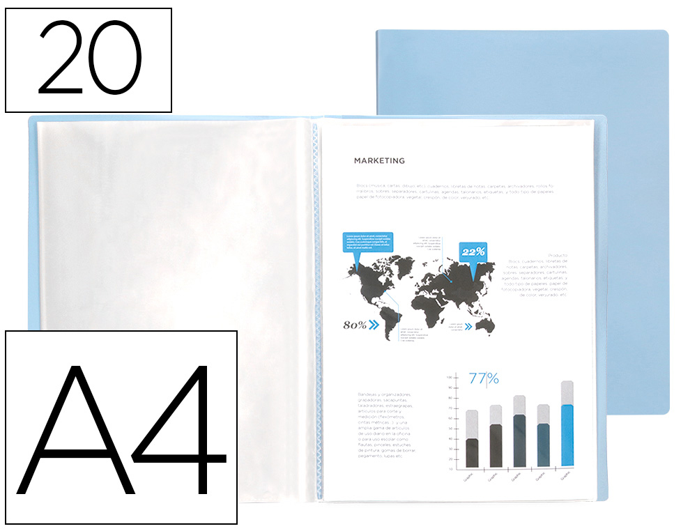 LIDERPAPEL - Carpeta escaparate 20 fundas polipropileno din A4 celeste opaco (Ref. EC70)