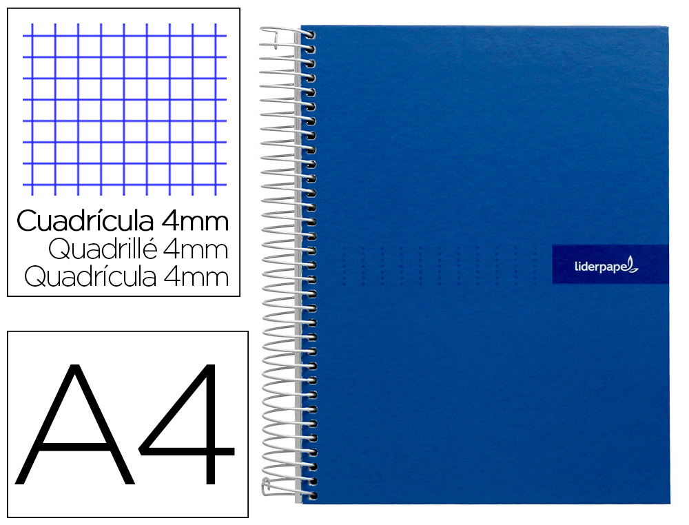 LIDERPAPEL - CUADERNO ESPIRAL FOLIO MULTILIDER TAPA FORRADA 80H 80 GR CUADRO 4MM CON MARGEN AZUL (Ref.BF46)