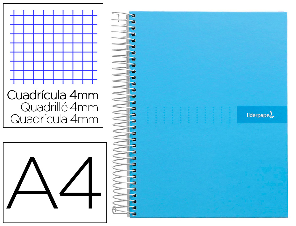 LIDERPAPEL - CUADERNO ESPIRAL FOLIO MULTILIDER TAPA FORRADA 80H 80 GR CUADRO 4MM CON MARGEN CELESTE (Ref.BF70)