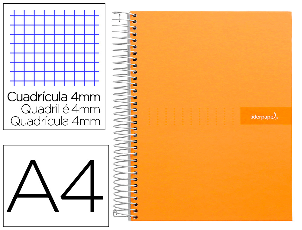 LIDERPAPEL - CUADERNO ESPIRAL FOLIO MULTILIDER TAPA FORRADA 80H 80 GR CUADRO 4MM CON MARGEN NARANJA (Ref.BF59)