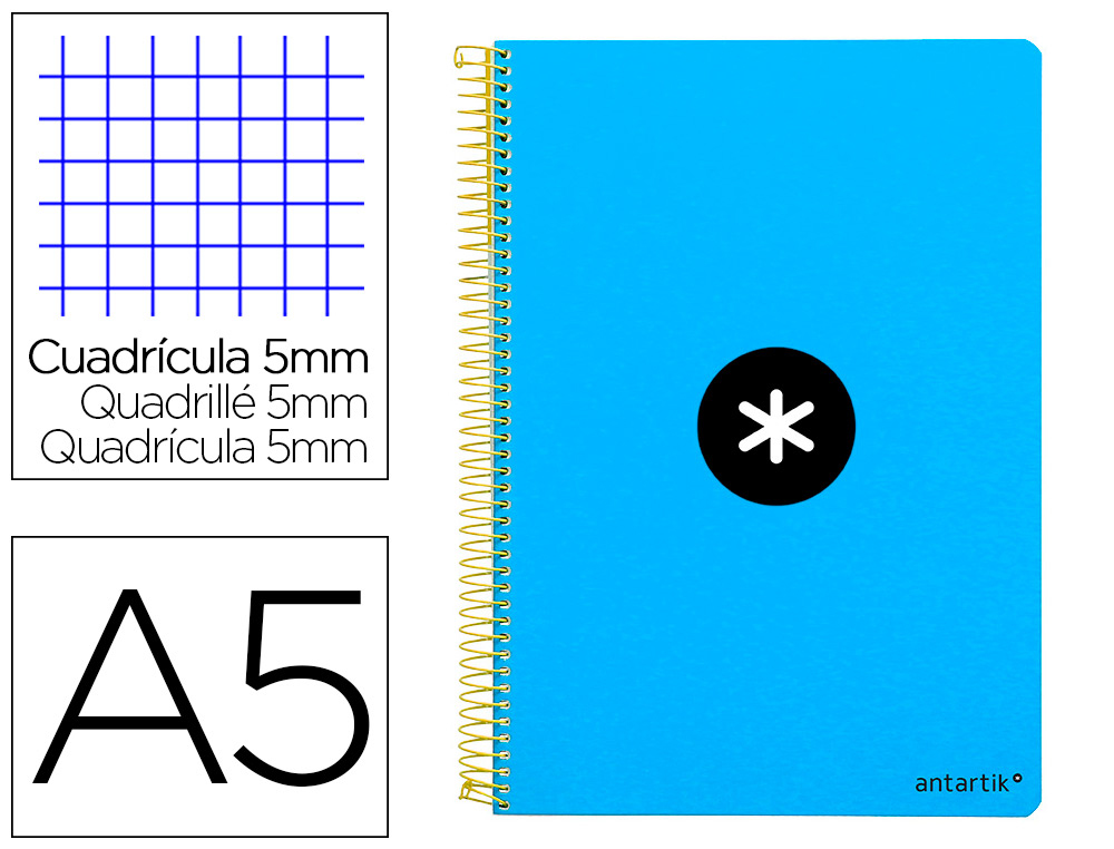 ANTARTIK - CUADERNO ESPIRAL LIDERPAPEL A5 TAPA DURA 80H 100 GR CUADRO 5MM CON MARGEN COLOR AZUL (Ref.KE11)