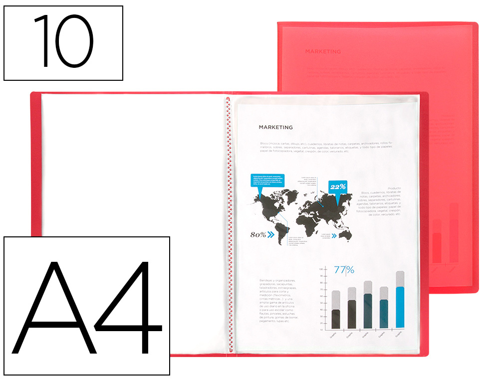 LIDERPAPEL - CARPETA ESCAPARATE 47480 10 FUNDAS POLIPROPILENO TRASLUCIDA DIN A4 ROJO FROSTY (Ref.CJ13)