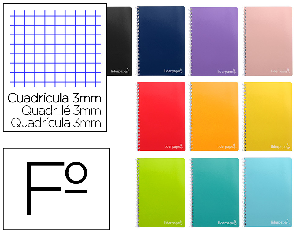 LIDERPAPEL - CUADERNO ESPIRAL FOLIO INSPIRE TAPA DURA 80H 60 GR CUADRO 3MM CON MARGEN COLORES SURTIDOS (Ref.BF31)