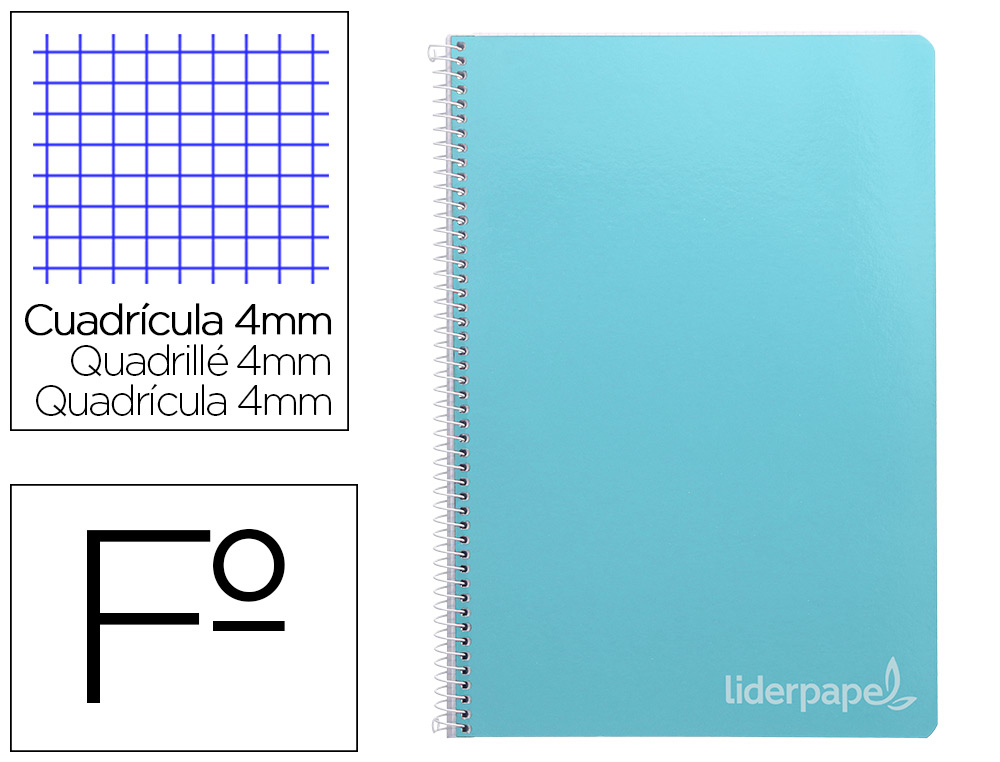 LIDERPAPEL - CUADERNO ESPIRAL FOLIO INSPIRE TAPA DURA 80H 60 GR CUADRO 4MM CON MARGEN AZUL (Ref.BF32)
