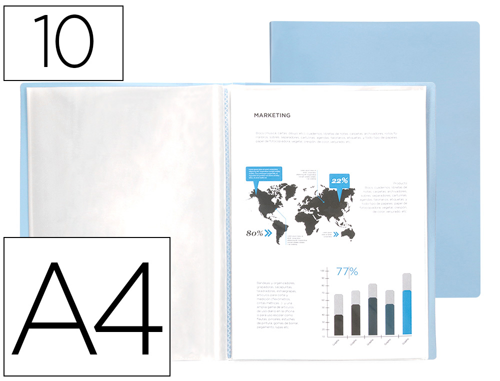 LIDERPAPEL - Carpeta escaparate 10 fundas polipropileno din A4 celeste opaco (Ref. EC64)