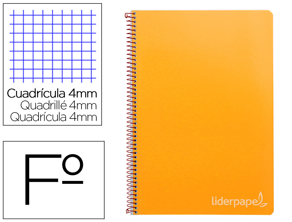 LIDERPAPEL - CUADERNO ESPIRAL FOLIO INSPIRE TAPA DURA 80H 60 GR CUADRO 4MM CON MARGEN NARANJA (Ref.BF36)