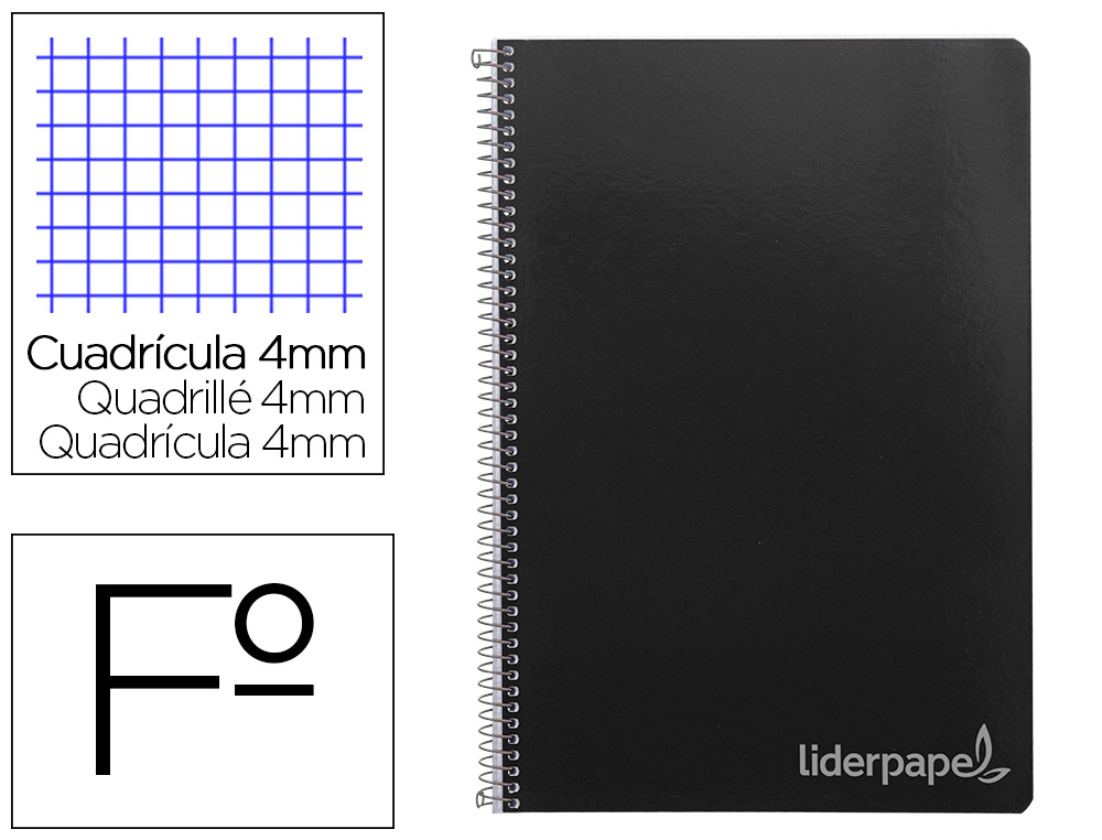 LIDERPAPEL - CUADERNO ESPIRAL FOLIO INSPIRE TAPA DURA 80H 60 GR CUADRO 4MM CON MARGEN NEGRO (Ref.BF33)