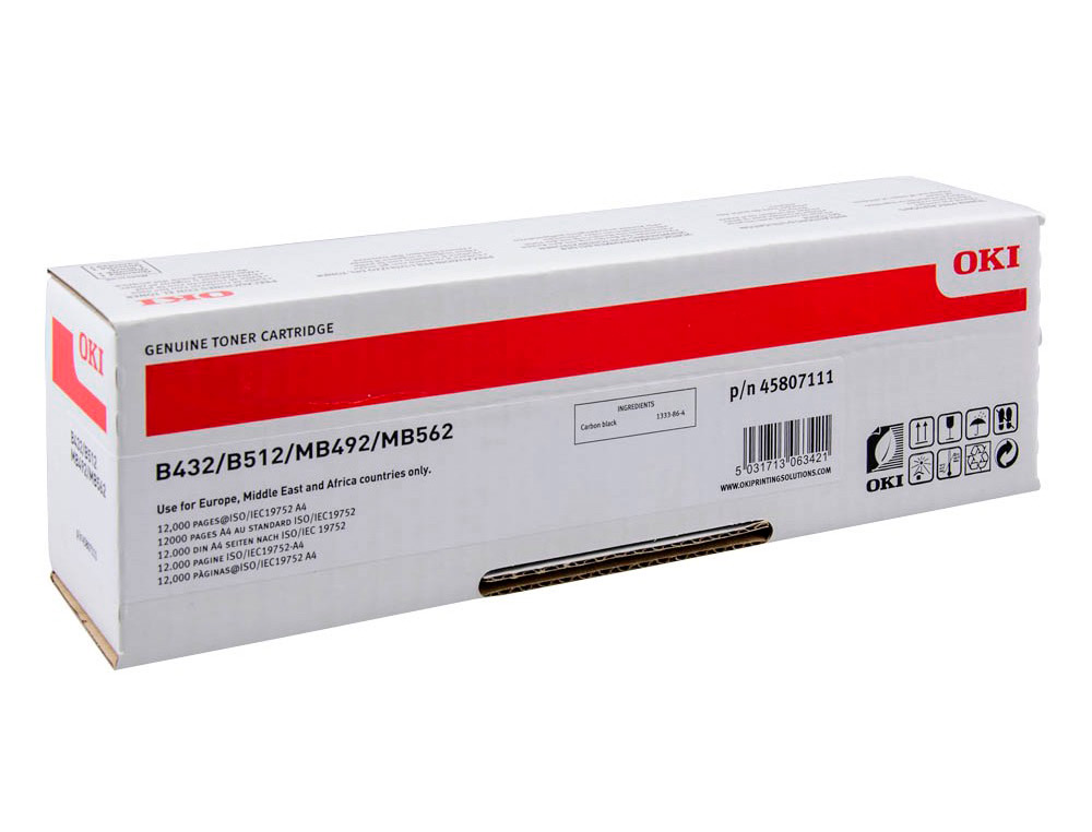 OKI - Tóner láser negro 12K MB492 B432/512/MB492/562 (Ref.45807111)