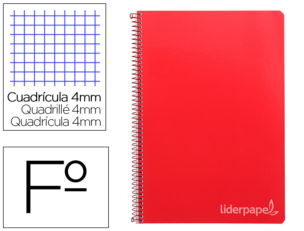 LIDERPAPEL - CUADERNO ESPIRAL FOLIO INSPIRE TAPA DURA 80H 60 GR CUADRO 4MM CON MARGEN ROJO (Ref.BF34)