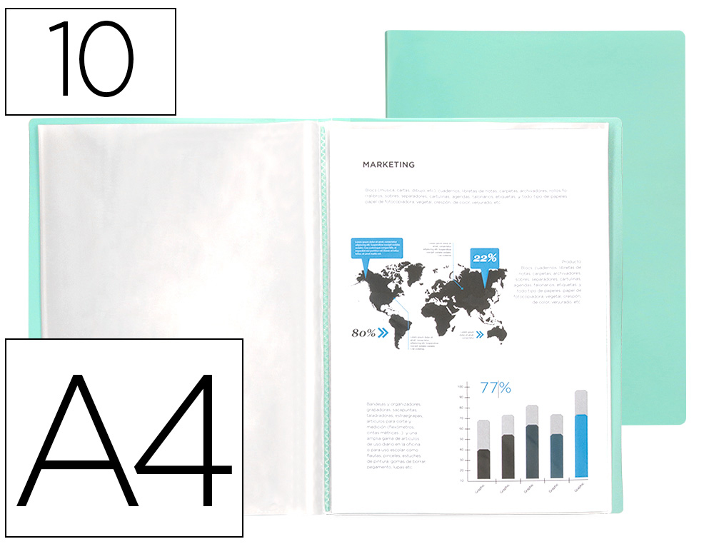 LIDERPAPEL - Carpeta escaparate 10 fundas polipropileno din A4 verde manzana opaco (Ref. EC65)