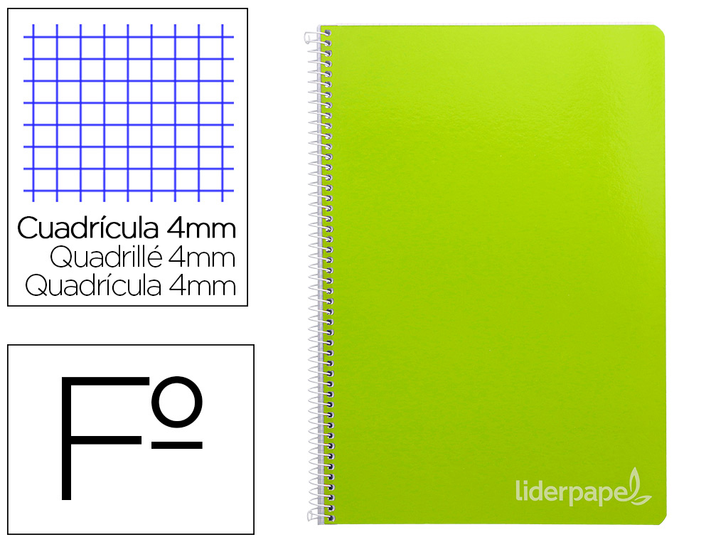 LIDERPAPEL - CUADERNO ESPIRAL FOLIO INSPIRE TAPA DURA 80H 60 GR CUADRO 4MM CON MARGEN VERDE (Ref.BF35)