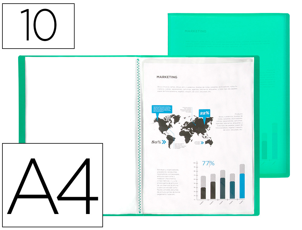 LIDERPAPEL - Carpeta escaparate 10 fundas polipropileno din A4 verde translucido (Ref. EC60)