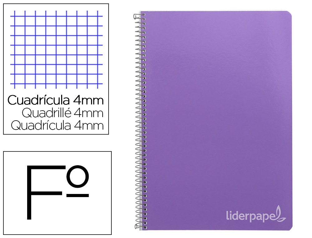 LIDERPAPEL - CUADERNO ESPIRAL FOLIO INSPIRE TAPA DURA 80H 75gr CUADRO 4MM CON MARGEN VIOLETA (Ref.BF37)