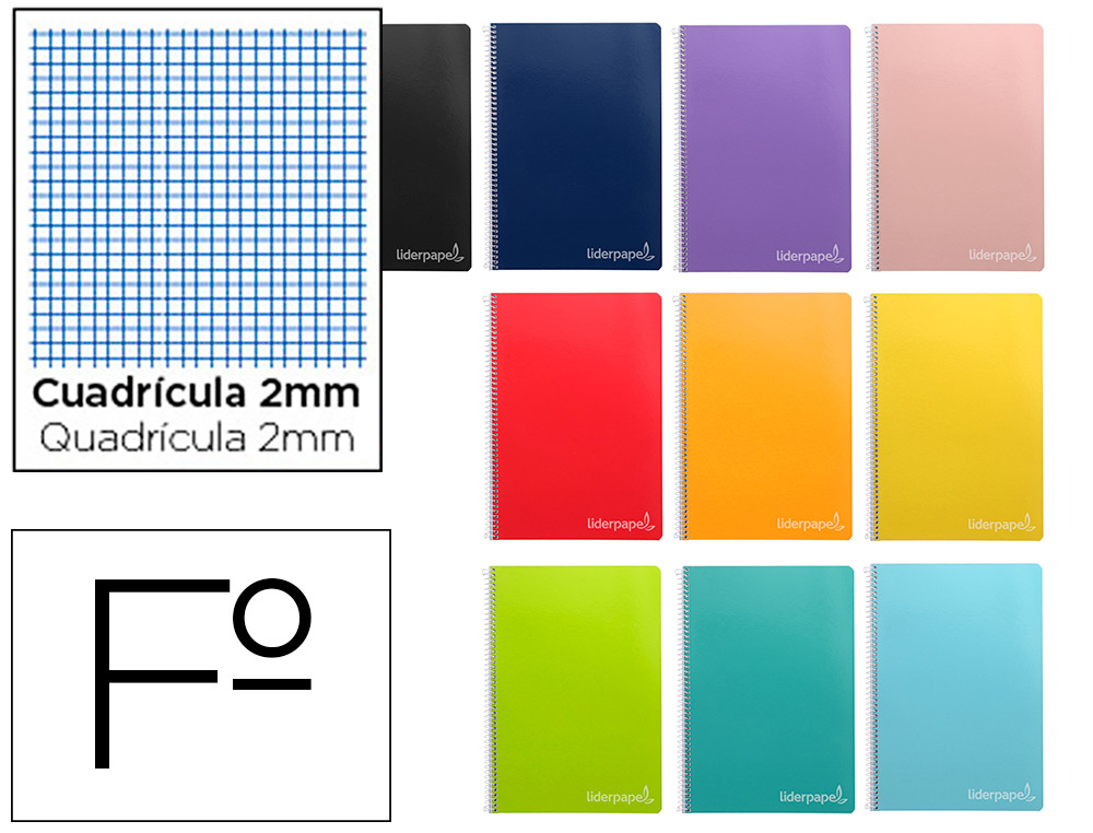 LIDERPAPEL - CUADERNO ESPIRAL FOLIO INSPIRE TAPA DURA 80H 60 GR MILIMETRADO 2MMCON MARGEN COLORES SURTIDOS (Ref.BF44)