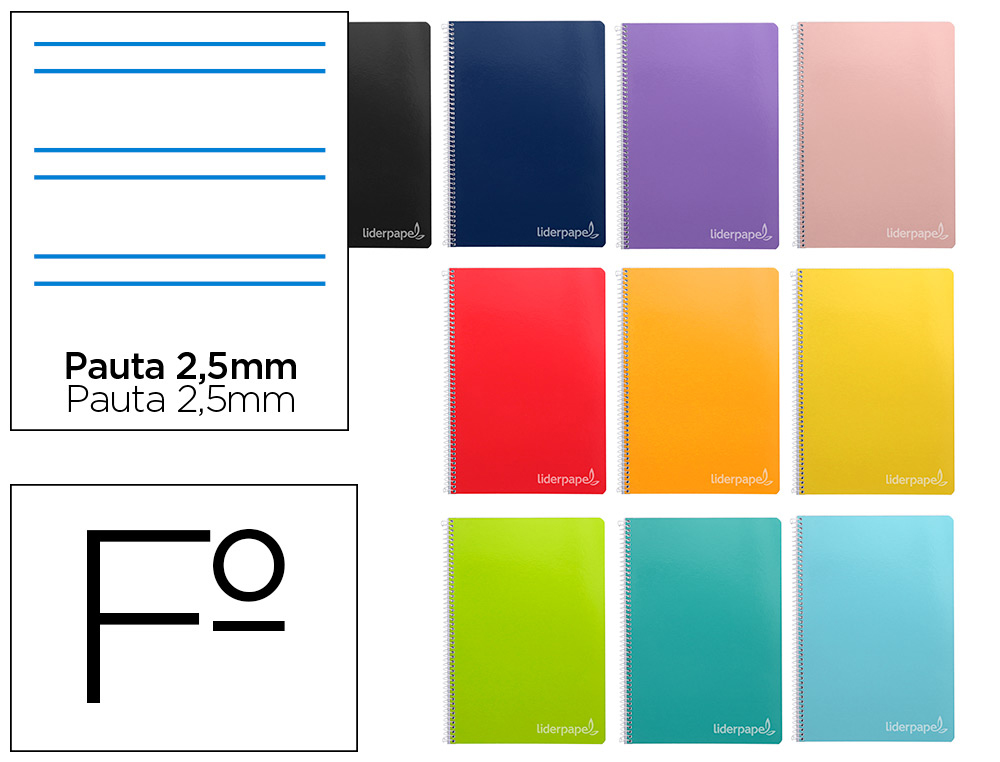 LIDERPAPEL - CUADERNO ESPIRAL FOLIO INSPIRE TAPA DURA 80H 60 GR PAUTA 2,5MM CONMARGEN COLORES SURTIDOS (Ref.BF43)