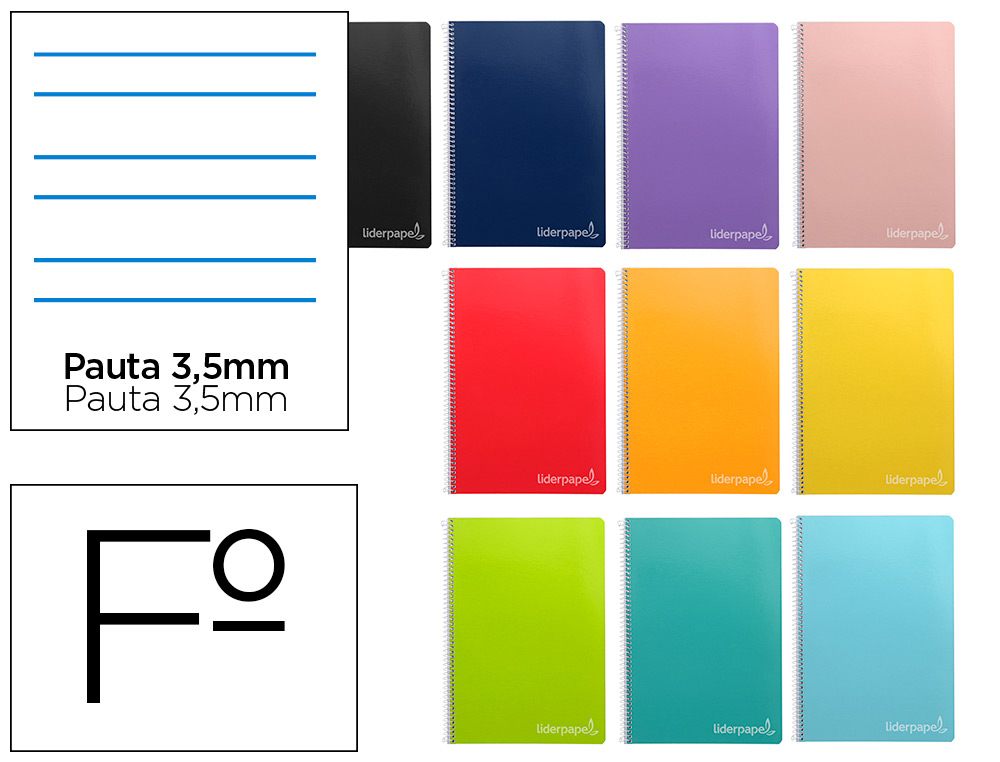LIDERPAPEL - CUADERNO ESPIRAL FOLIO INSPIRE TAPA DURA 80H 60 GR PAUTA 3,5MM CONMARGEN COLORES SURTIDOS (Ref.BF42)