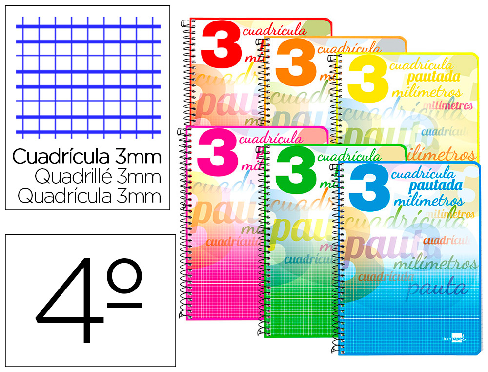 LIDERPAPEL - CUADERNO ESPIRAL CUARTO PAUTAGUIA TAPA DURA 80H 80 GR CUADRO PAUTADO 3 MM CON MARGEN (Ref.BC67)