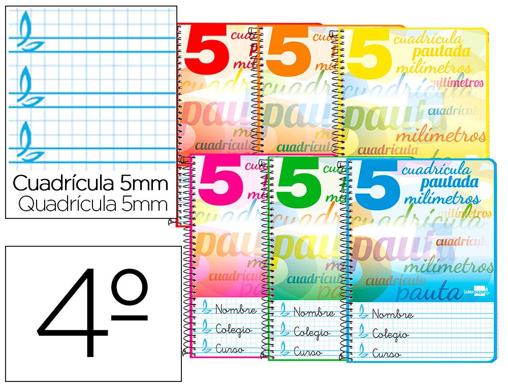 LIDERPAPEL - CUADERNO ESPIRAL CUARTO PAUTAGUIA TAPA DURA 80H 80 GR CUADRO PAUTADO 5MM CON MARGEN (Ref.BC62)