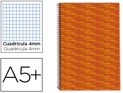 LIDERPAPEL - CUADERNO ESPIRAL CUARTO MULTILIDER TAPA FORRADA 80H 80 GR CUADRO 4MM CON MARGEN NARANJA (Ref.BC38)