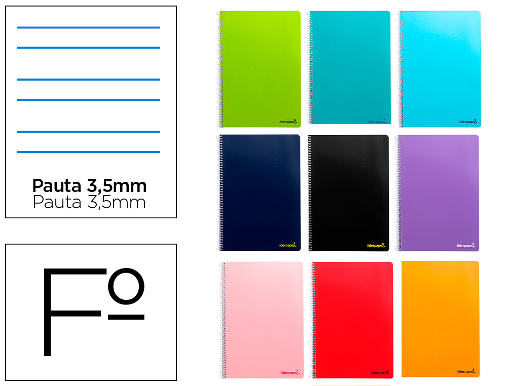 LIDERPAPEL - CUADERNO ESPIRAL FOLIO WRITE TAPA BLANDA 80H 60 GR PAUTA 3,5MM CONMARGEN COLORES SURTIDOS (Ref.BF12)