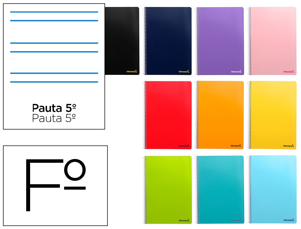 LIDERPAPEL - CUADERNO ESPIRAL FOLIO WRITE TAPA BLANDA 80H 60 GR RAYADO MONTESSORI 5MM CON MARGEN COLORES SURTIDOS (Ref.BC78)