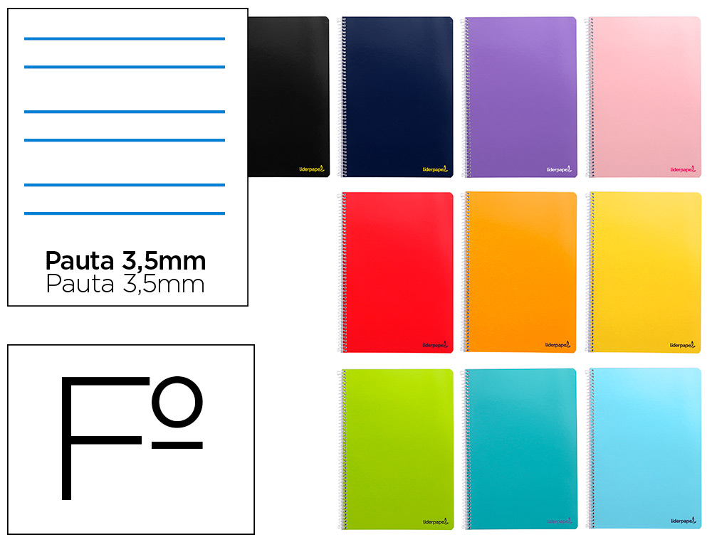 LIDERPAPEL - CUADERNO ESPIRAL FOLIO WRITE TAPA BLANDA 80H 60 GR RAYADO MONTESSORI CON MARGEN COLORES SURTIDOS (Ref.BF60)