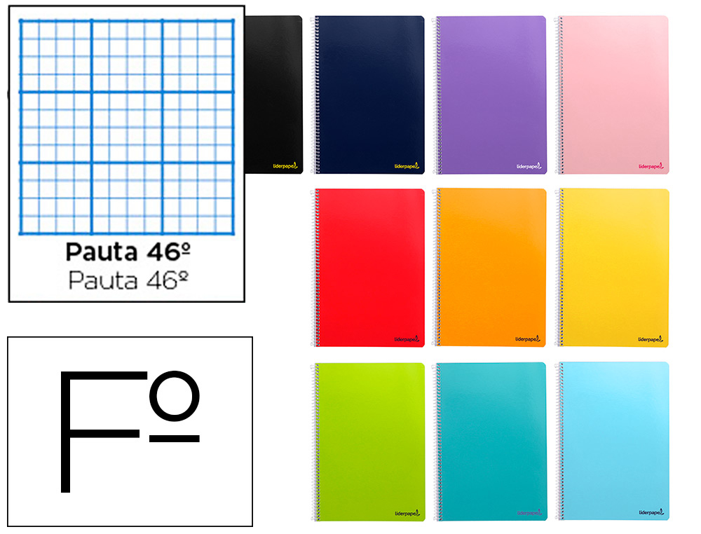 LIDERPAPEL - CUADERNO ESPIRAL FOLIO WRITE TAPA BLANDA 80H 60 GR RAYADO Nº 46 COLORES SURTIDOS (Ref.BF09)