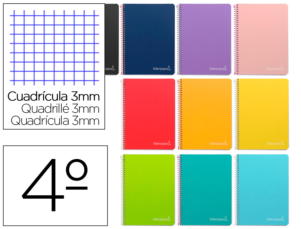 LIDERPAPEL - CUADERNO ESPIRAL CUARTO INSPIRE TAPA DURA 80H 60 GR CUADRO 3MM CONMARGEN COLORES SURTIDOS (Ref.BC21)