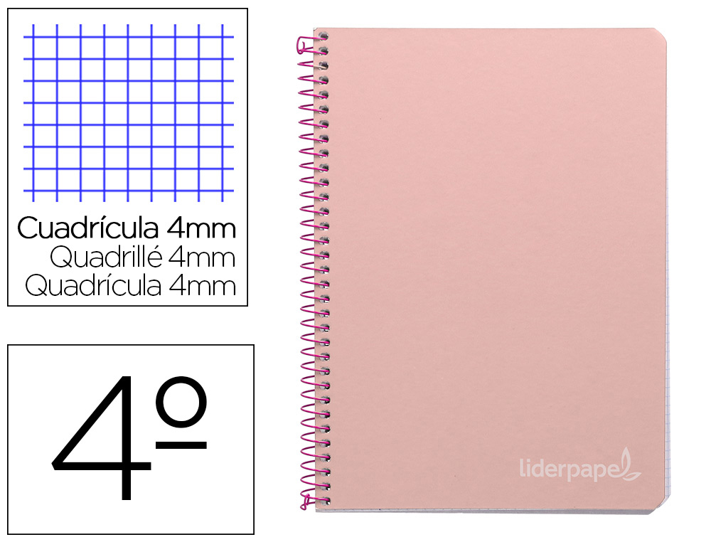 LIDERPAPEL - CUADERNO ESPIRAL CUARTO INSPIRE TAPA DURA 80H 60 GR CUADRO 4MM CONMARGEN COLOR ROSA (Ref.BC58)