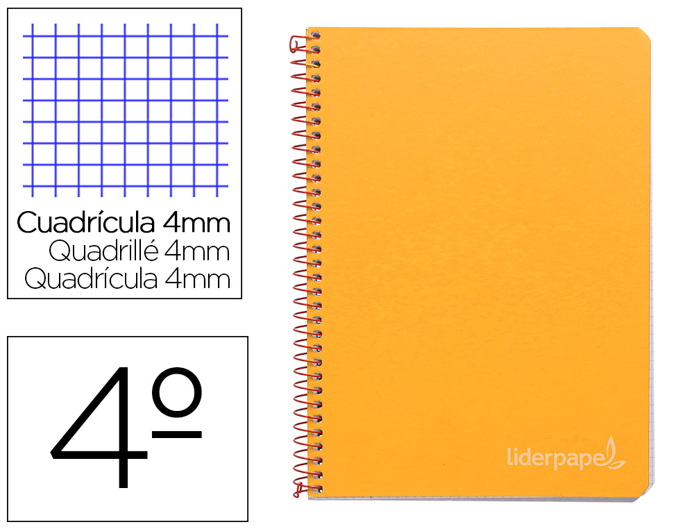 LIDERPAPEL - CUADERNO ESPIRAL CUARTO INSPIRE TAPA DURA 80H 60 GR CUADRO 4MM CONMARGEN NARANJA (Ref.BC26)