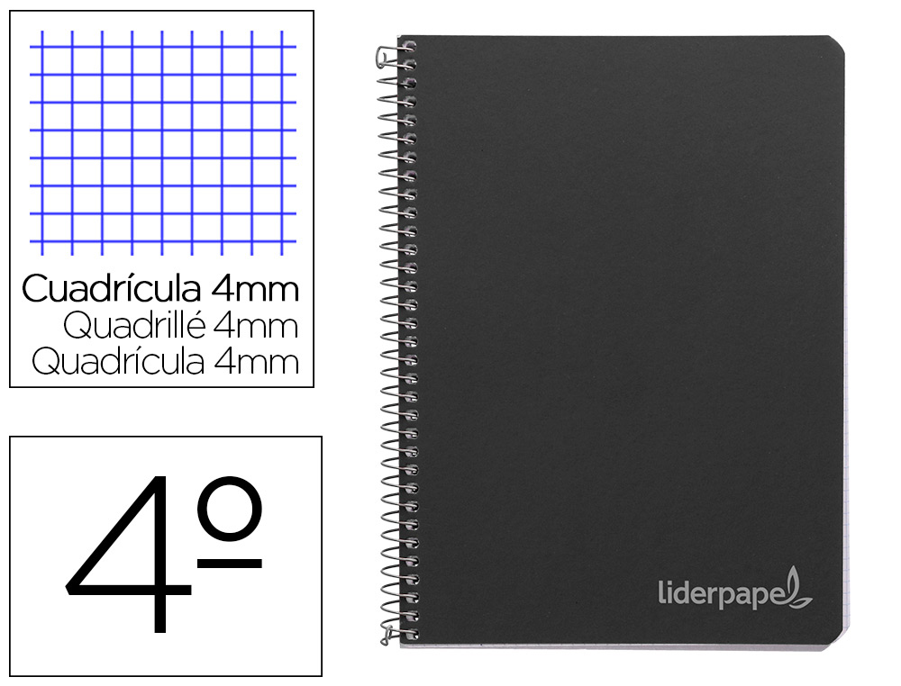 LIDERPAPEL - CUADERNO ESPIRAL CUARTO INSPIRE TAPA DURA 80H 60 GR CUADRO 4MM CONMARGEN NEGRO (Ref.BC23)