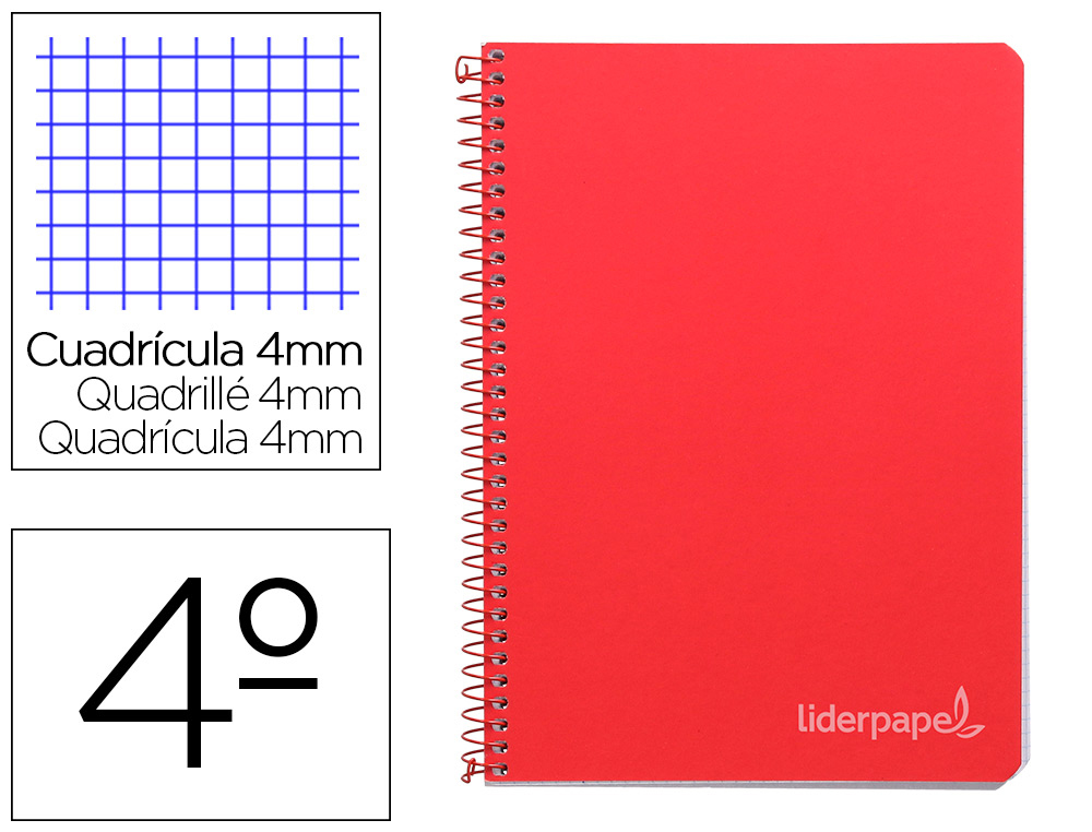 LIDERPAPEL - CUADERNO ESPIRAL CUARTO INSPIRE TAPA DURA 80H 60 GR CUADRO 4MM CONMARGEN ROJO (Ref.BC24)