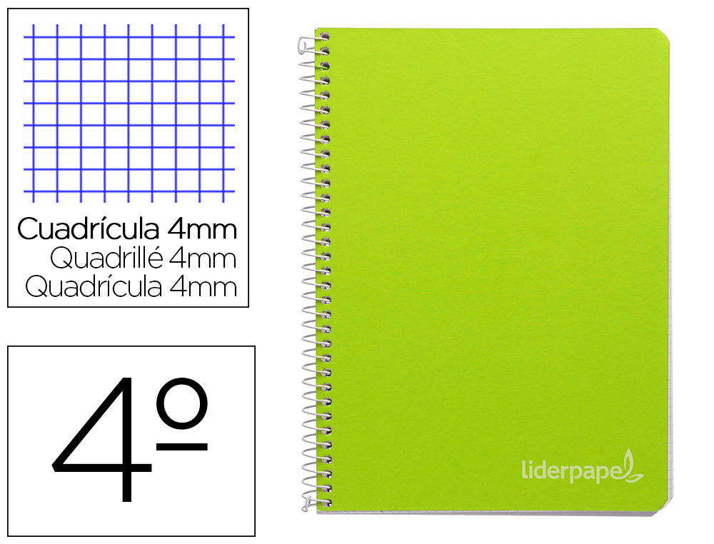 LIDERPAPEL - CUADERNO ESPIRAL CUARTO INSPIRE TAPA DURA 80H 60 GR CUADRO 4MM CONMARGEN VERDE (Ref.BC25)