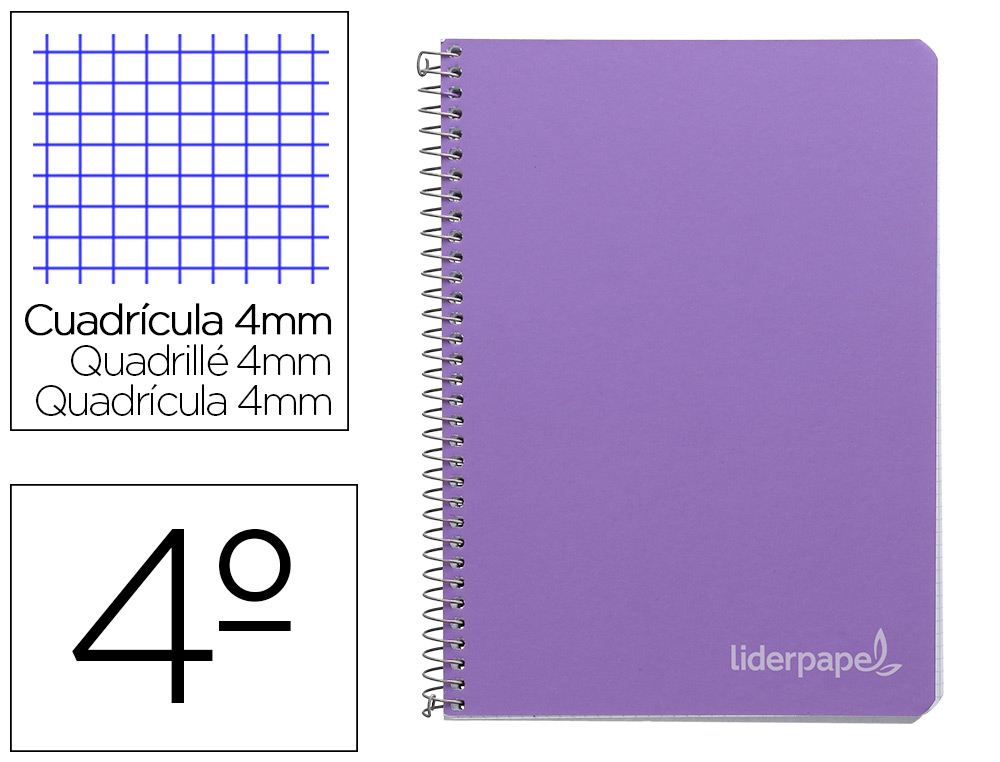 LIDERPAPEL - CUADERNO ESPIRAL CUARTO INSPIRE TAPA DURA 80H 60 GR CUADRO 4MM CONMARGEN VIOLETA (Ref.BC28)