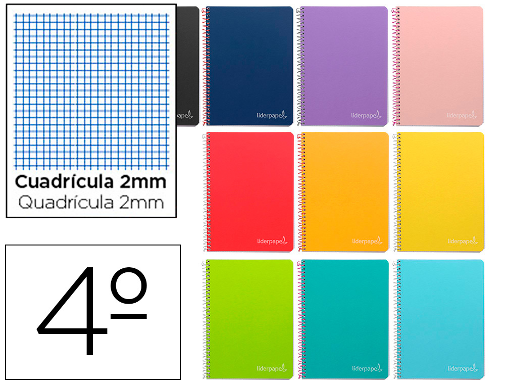 LIDERPAPEL - CUADERNO ESPIRAL CUARTO INSPIRE TAPA DURA 80H 60 GR MILIMETRADO 2MM CON MARGEN COLORES SURTIDOS (Ref.BC42)
