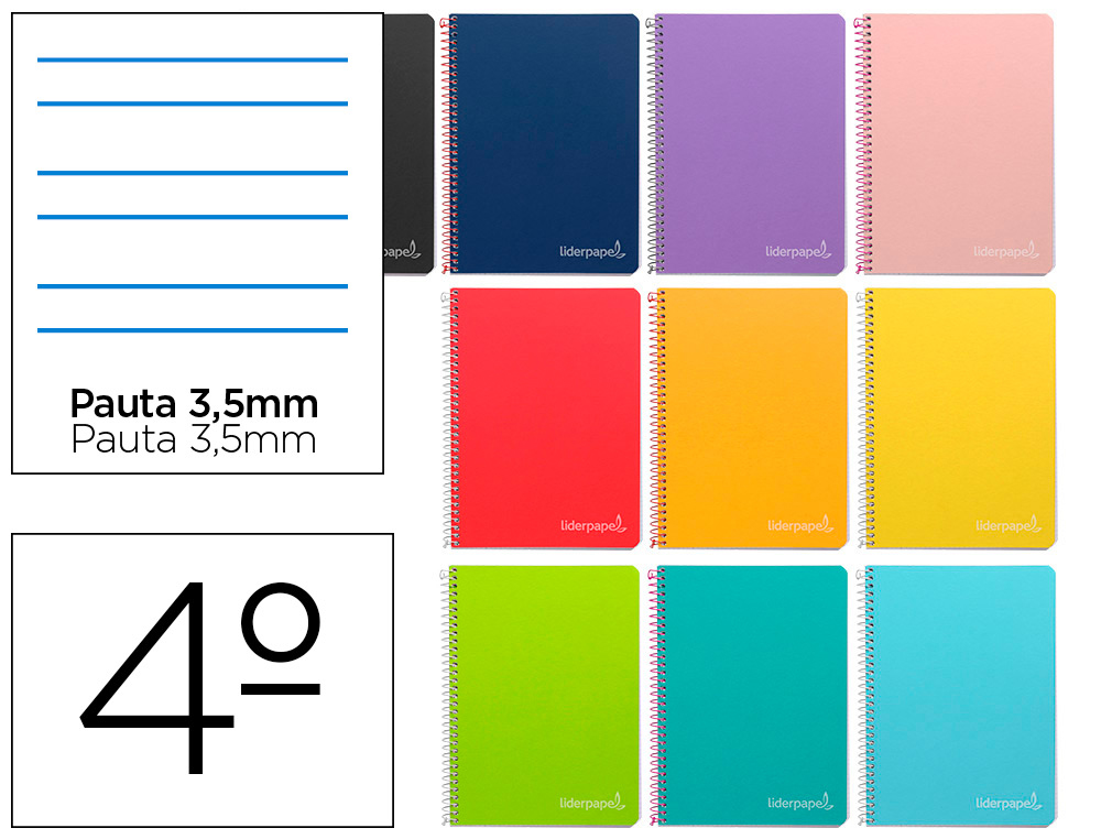 LIDERPAPEL - CUADERNO ESPIRAL CUARTO INSPIRE TAPA DURA 80H 60 GR PAUTA 3,5MM CON MARGEN COLORES SURTIDOS (Ref.BC30)