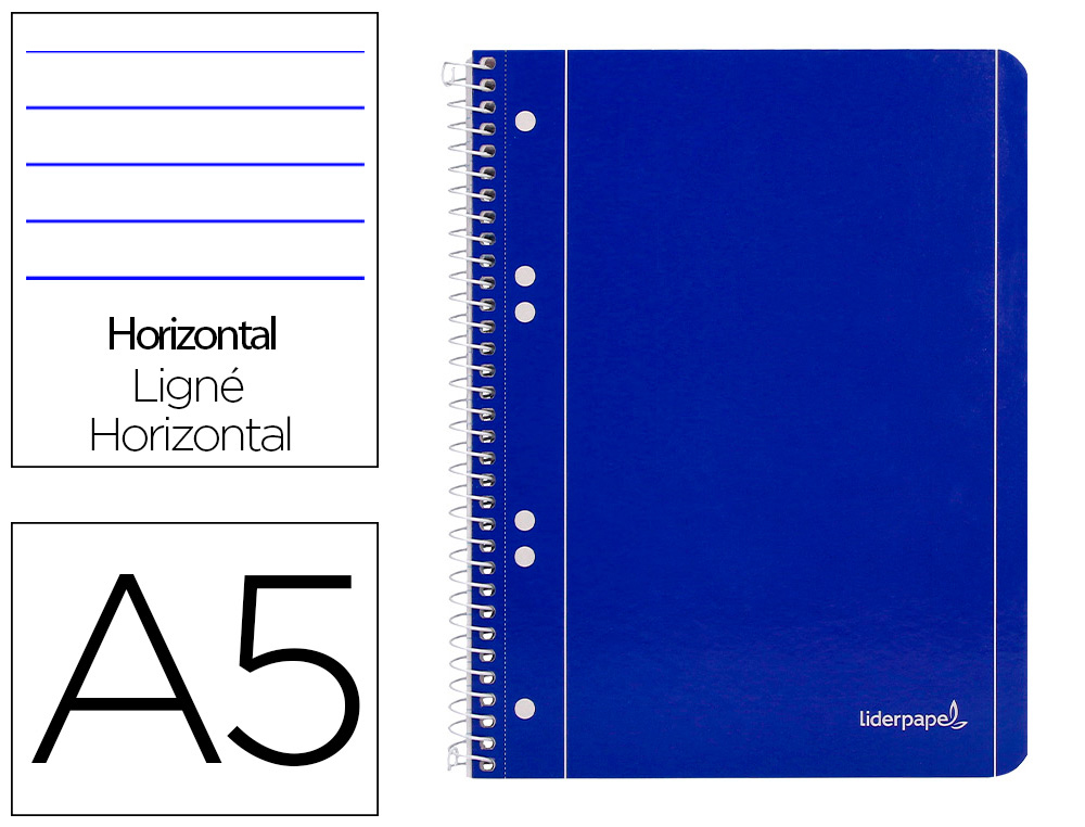 LIDERPAPEL - CUADERNO ESPIRAL A5 MICRO SERIE AZUL TAPA BLANDA 80H 80 GR HORIZONTAL 6 TALADROS AZUL (Ref.BJ04)