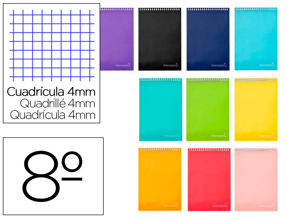 LIDERPAPEL - CUADERNO ESPIRAL BOLSILLO OCTAVO APAISADO INSPIRE TAPA DURA 80H 60GR CUADRO 4MM COLORES SURTIDOS (Ref.BQ09)
